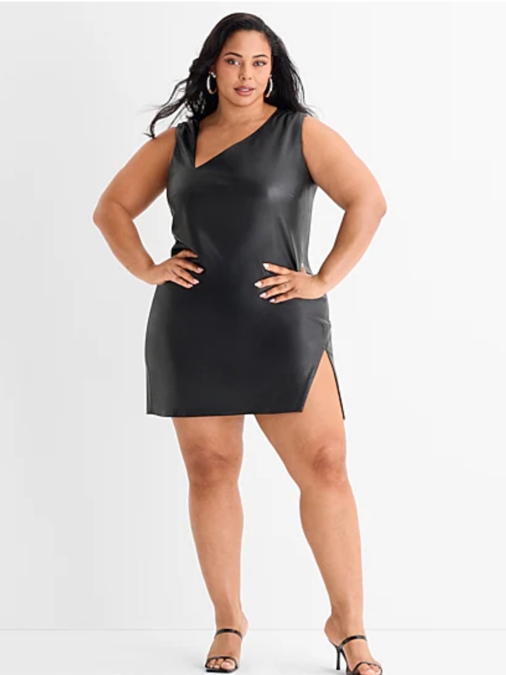 Ashley Graham Mini Plus Asymmetrical Sleeveless Faux Leather Sheath -Size 18W